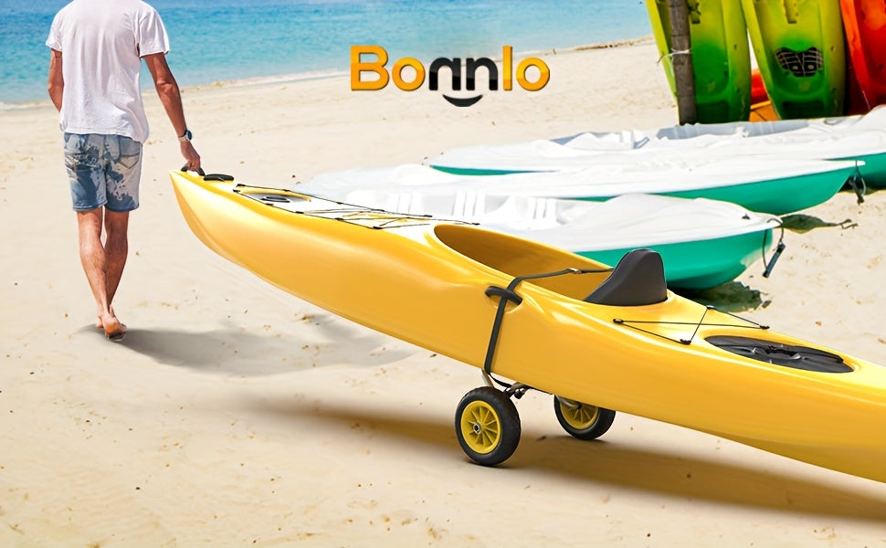 Bonnlo Portable Kayak Trolley Cart, Collapsible Cast Aluminum Alloy with 10" Solid Wheels - Fits Canoes, Paddle Boards, Jon Boats, Float Mats & Watercraft Transport