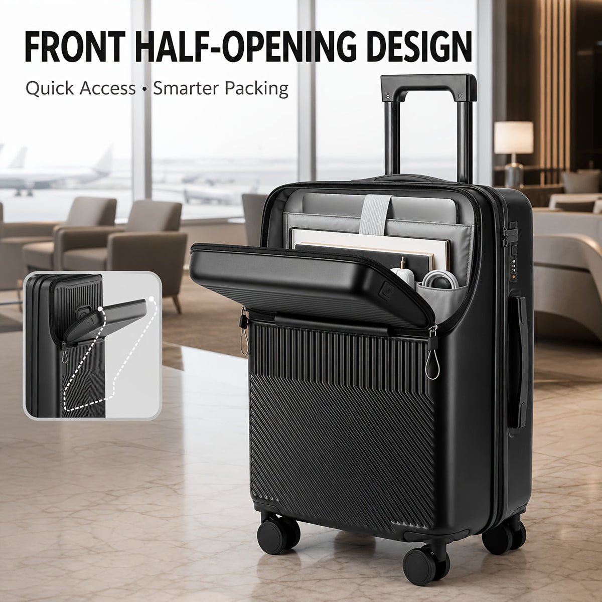 20-Inch Carry-On Luggage with Password Lock – Large Capacity Hardside Boarding Suitcase for Travel in Red White Green Gray
