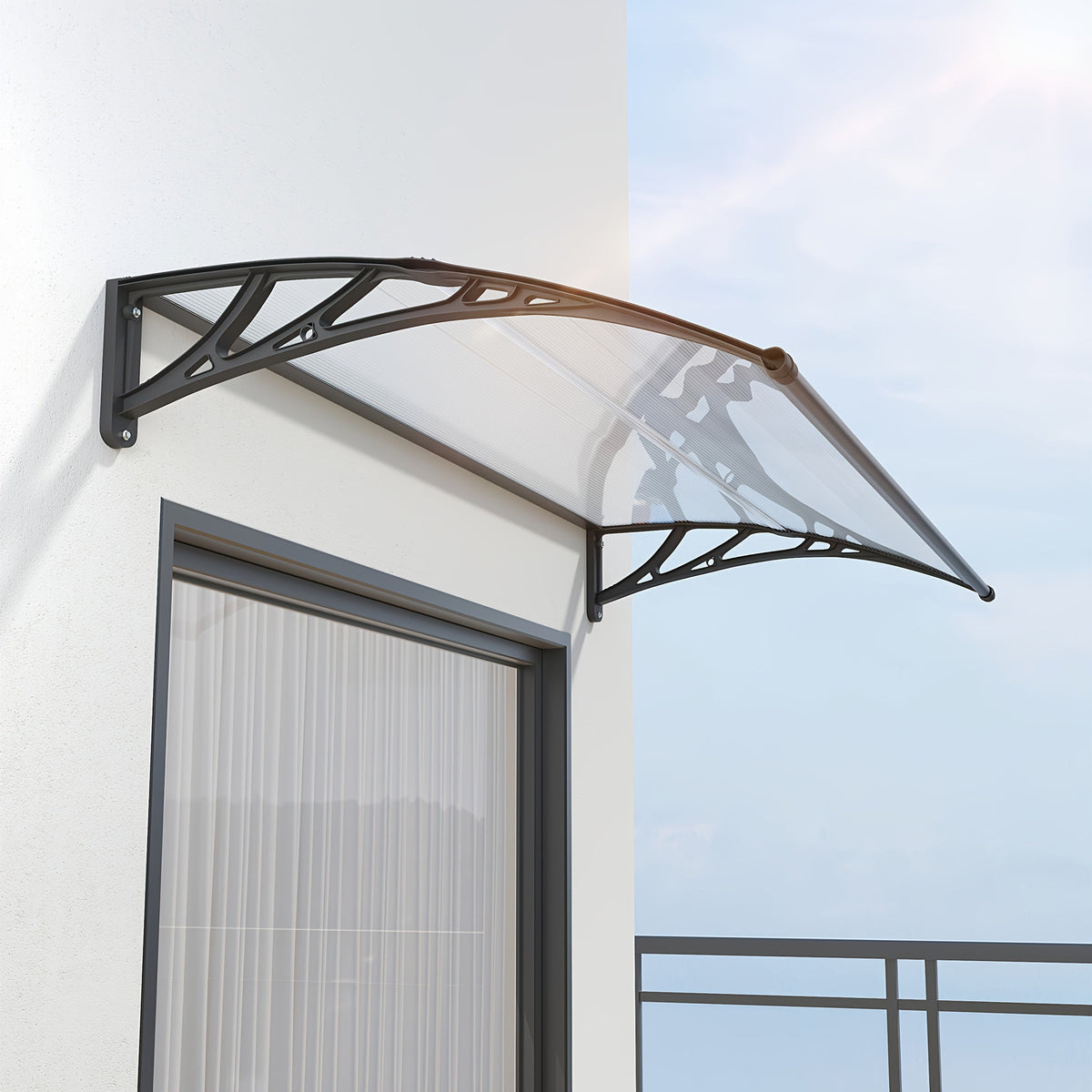 Polycarbonate Window Door Awning Canopy – UPF 50+ UV Rain Snow Sun Shade Cover for Patio Balcony Doorway in 21 Sizes & 4 Panel Colors