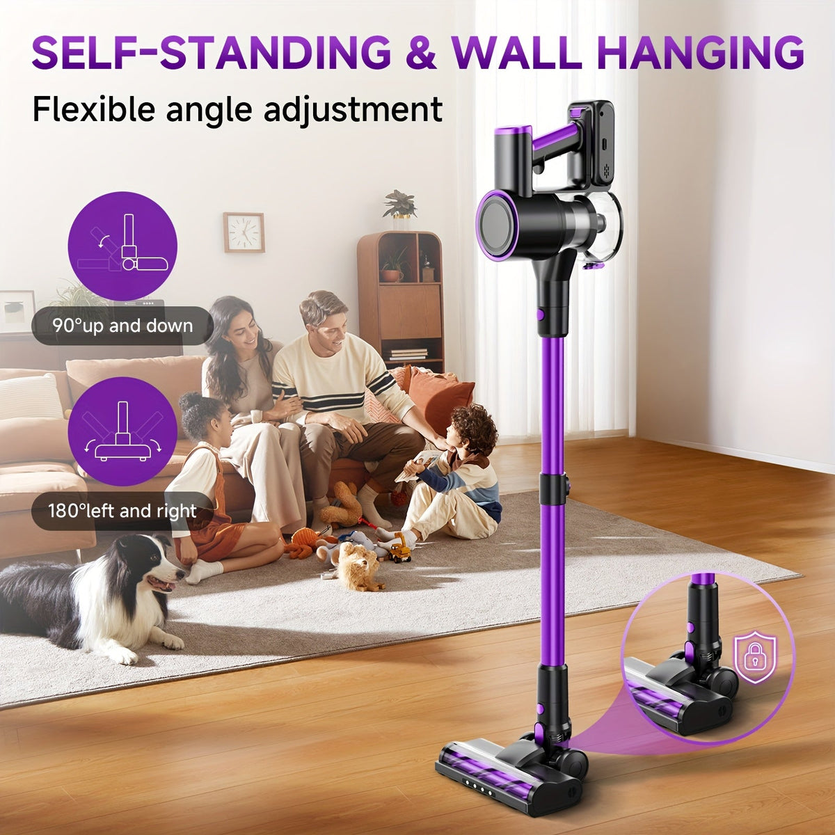 Wired & Wireless Cordless Stick Vacuum Cleaner - 55–70 KPa, 3-Speed, 45-Min Battery, Detachable Battery, LED Floor Brush - Pet Hair, Carpet & Hard Floor - Lightweight Handheld