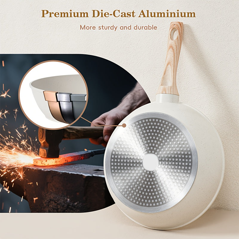 12-Piece Non-Stick Granite Cookware Set – Frying Pans Casserole Saucepan with Lids & Pan Protectors Heavy-Duty for All Stovetops Including Induction