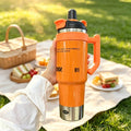 Large Capacity Insulated Tumbler - 316 Stainless Steel Inner Liner, Leak-Proof Lid & Straw, Printed Design for All-Day Hot & Cold Retention, Car, Camping, Fitness & Home - Orange & Black