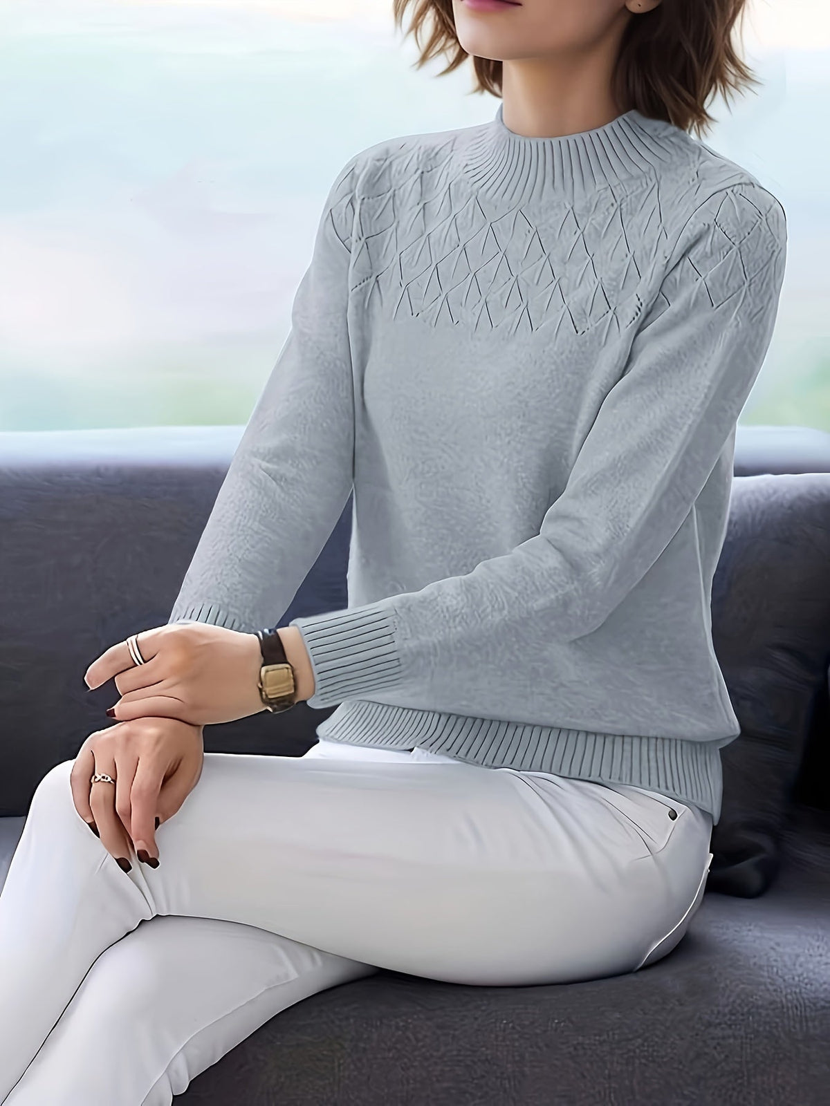 Women's Plus Size Viscose Pullover Sweater, Round Neck Long Sleeve Knit Top for Spring and Fall – Elegant Solid Color Stretchy Casual Formal Shirt S-XXL