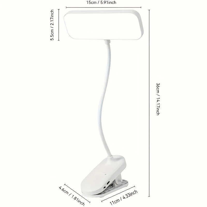 Adjustable LED Gooseneck Desk Lamp – Touch Control, Dimmable, Adjustable Color Temperature, USB & 18650 Rechargeable Battery Powered, Indoor Task Light with Shade, White