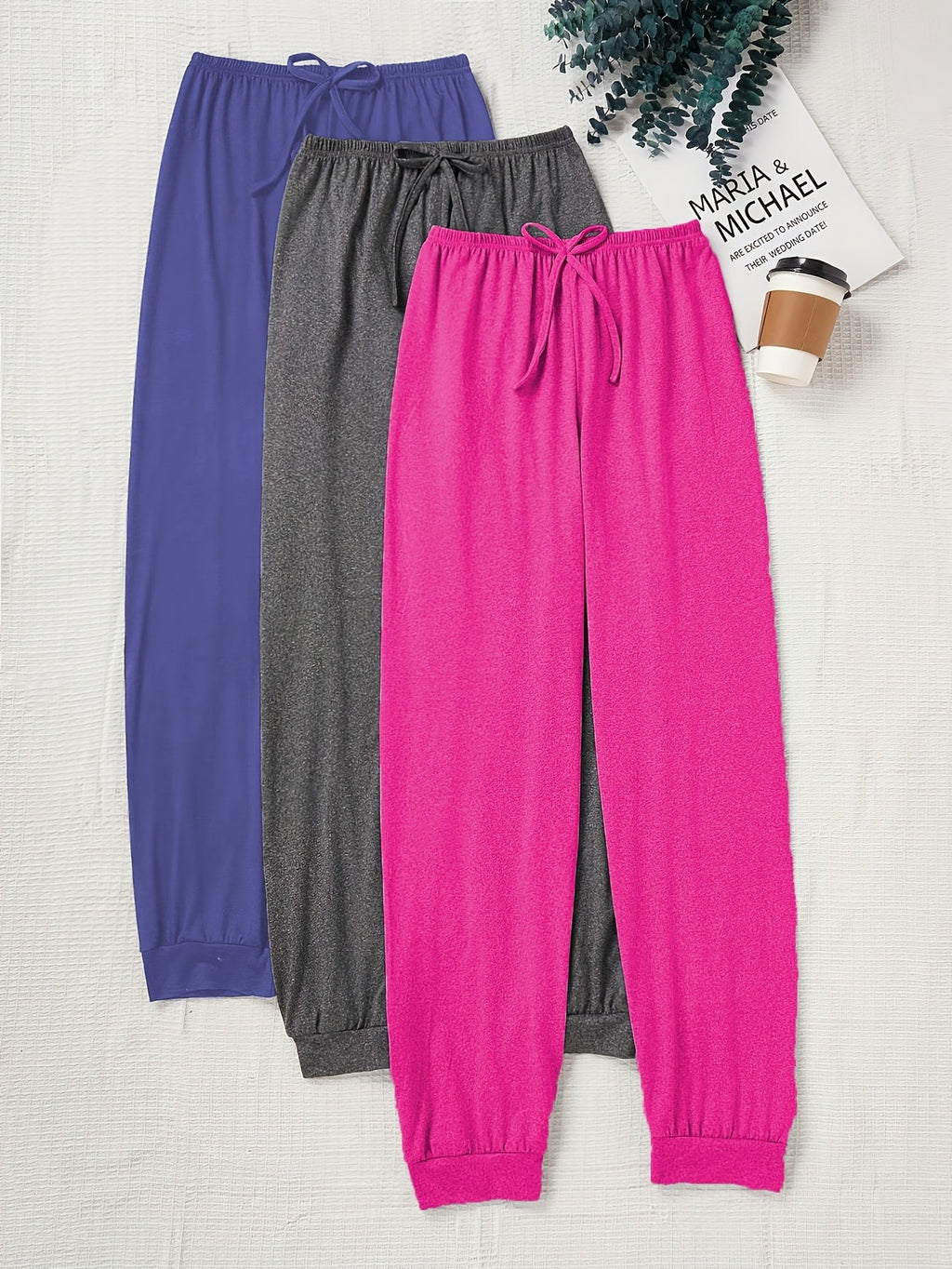 Women's Casual Drawstring Pants Loose Fit Elastic Waist Solid Color Home Lounge Pants Autumn Comfortable Knit Polyester XS S M L XL XXL