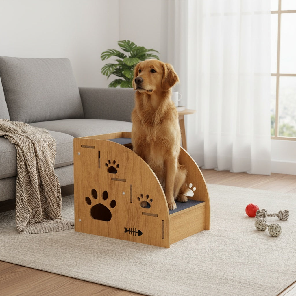 Non-Slip Pet Stairs for Bed and Couch - 3 or 5 Step Dog Steps with Safety Rails and Ramp Design, 15 Inch Height for Small Dogs, Cats, and Senior Pets, Lightweight Portable Pet Steps