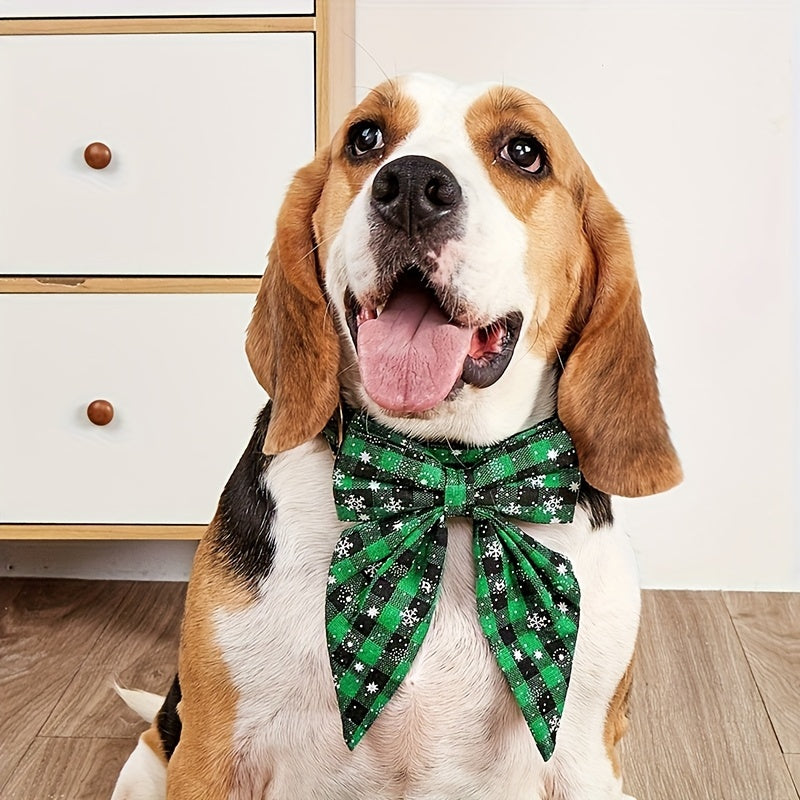 Christmas Dog Collar with Removable Bow Tie – Classic Plaid Red & Green Holiday Pet Collar for Small, Medium, and Large Dogs, Festive Xmas Gift