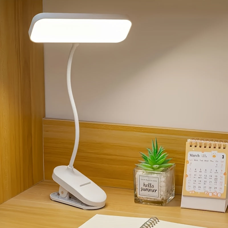 Adjustable LED Gooseneck Desk Lamp – Touch Control, Dimmable, Adjustable Color Temperature, USB & 18650 Rechargeable Battery Powered, Indoor Task Light with Shade, White
