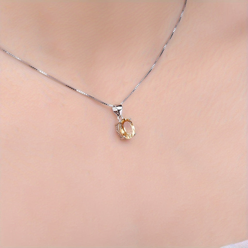 925 Sterling Silver Natural Gemstone Oval Cut Pendant Necklace for Women – Amethyst, Citrine, Garnet, Peridot, Topaz Multi-Faceted Fine Jewelry, Elegant Daily Gift for Girls
