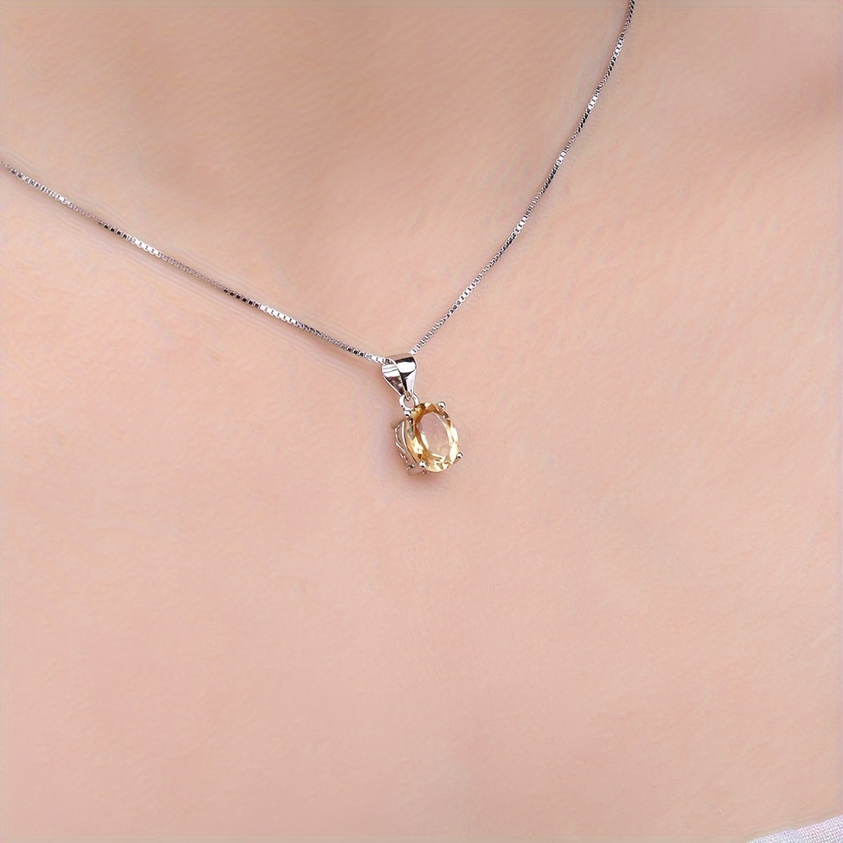 925 Sterling Silver Natural Gemstone Oval Cut Pendant Necklace for Women – Amethyst, Citrine, Garnet, Peridot, Topaz Multi-Faceted Fine Jewelry, Elegant Daily Gift for Girls