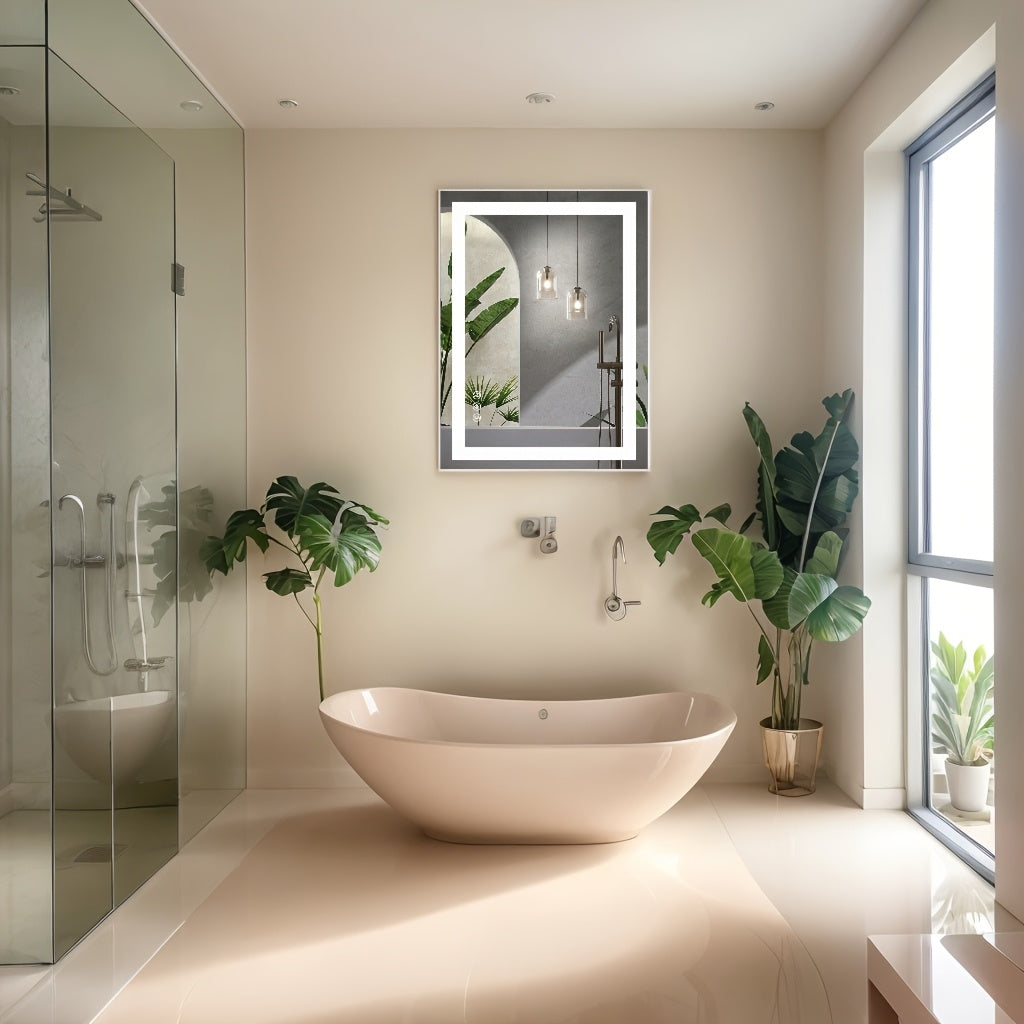 Anti-Fog LED Bathroom Mirror – Dual Light Source 3 Color Modes Dimmable Wall Mounted Vanity Mirror Horizontal Vertical in 6 Sizes