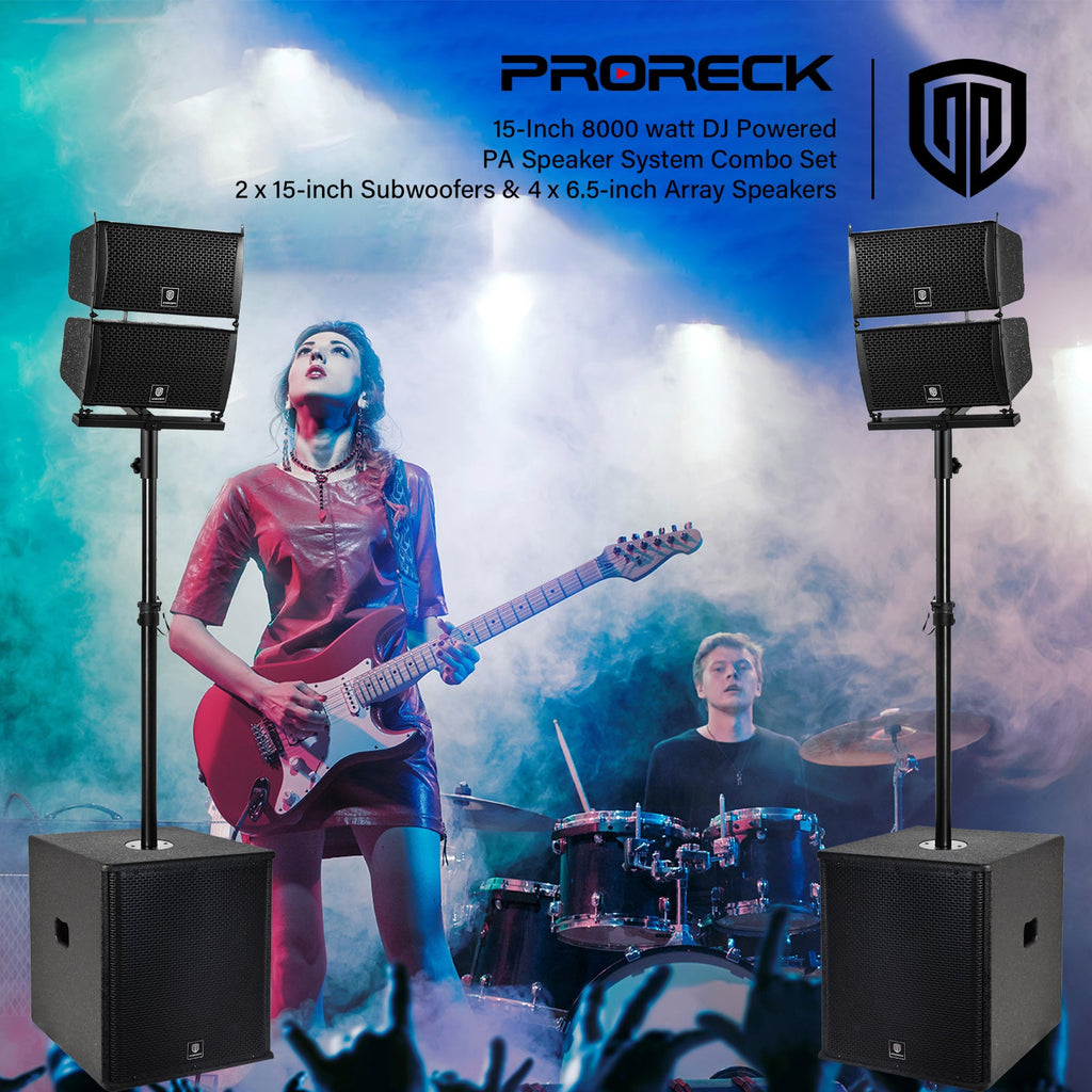 Power CLUB 6000 PA Speaker System 8000W P.M.P.O. 2.2 Channel Class-D Bi-Amp 4x6.5" Line Array + 2x15" Subwoofers Wireless USB SD Card Remote Control 110V–220V for Parties DJs Weddings & Events