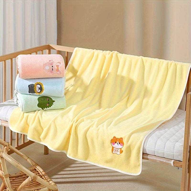 Newborn Baby Bath Towel Coral Fleece Throw Blanket, Super Soft Absorbent Quick-Dry Thickened Wrap for Infant, No-Shed Baby Hooded Blanket Towel for Boys & Girls, 110x105cm