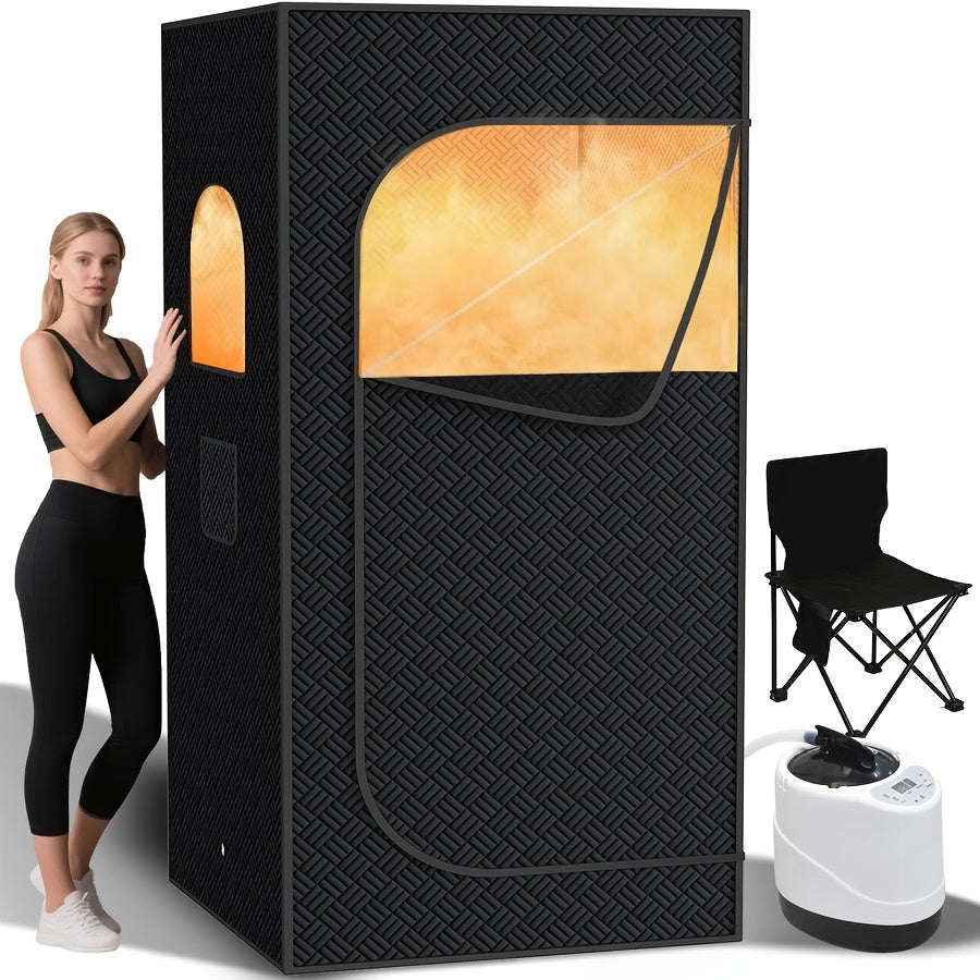Portable Steam Sauna Box for Home 1500W 2.6L Steam Generator with Remote Control & Folding Chair Oversized Personal Sauna Tent for Relaxation Gym & Spa – Black