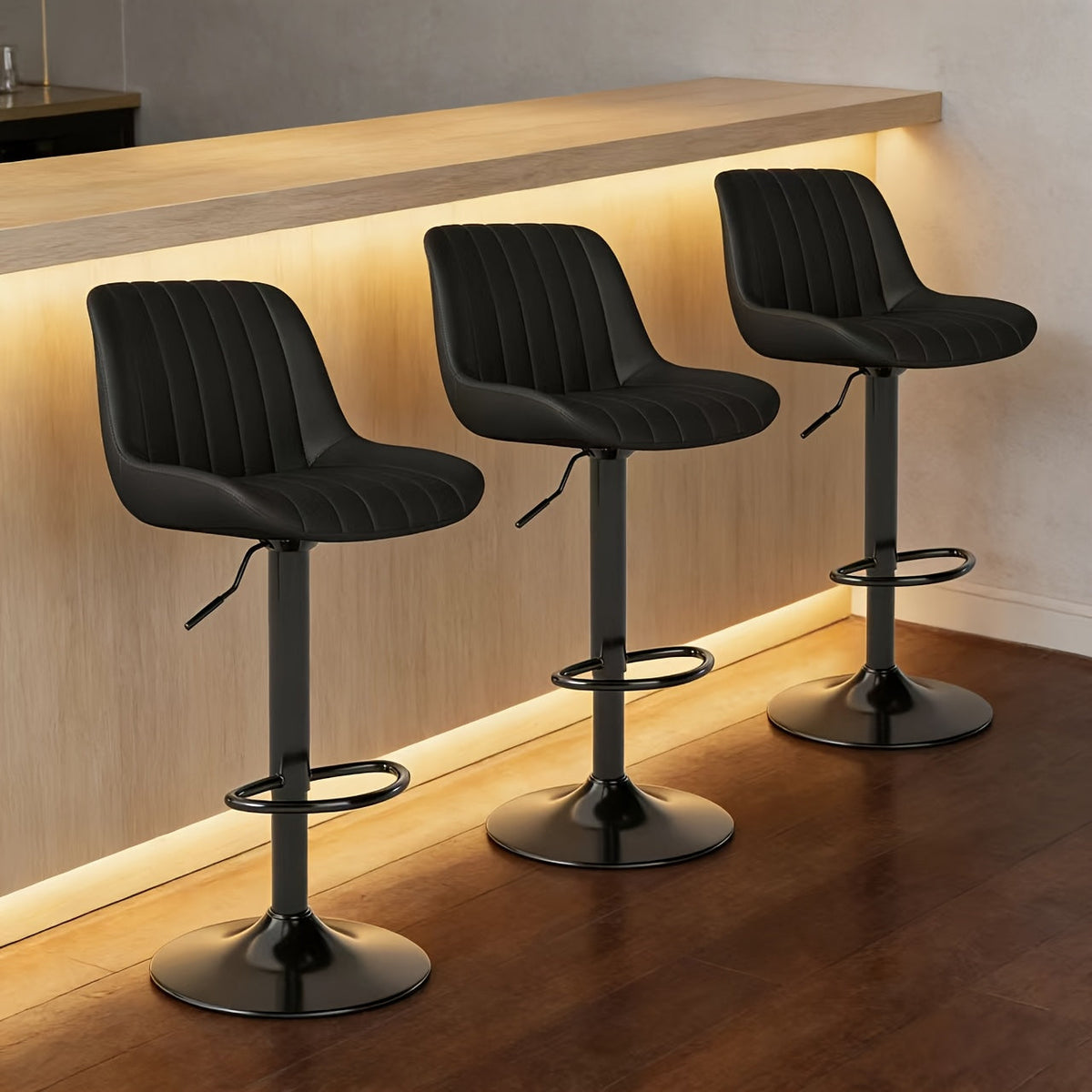 Bar Stools Set of 2/3/4, Adjustable Height Swivel Bar Chairs with Backrest & Footrest, PU Leather Ergonomic Kitchen Island Stools, Non-Slip Base, Easy Assembly, Modern Armless Counter Stools