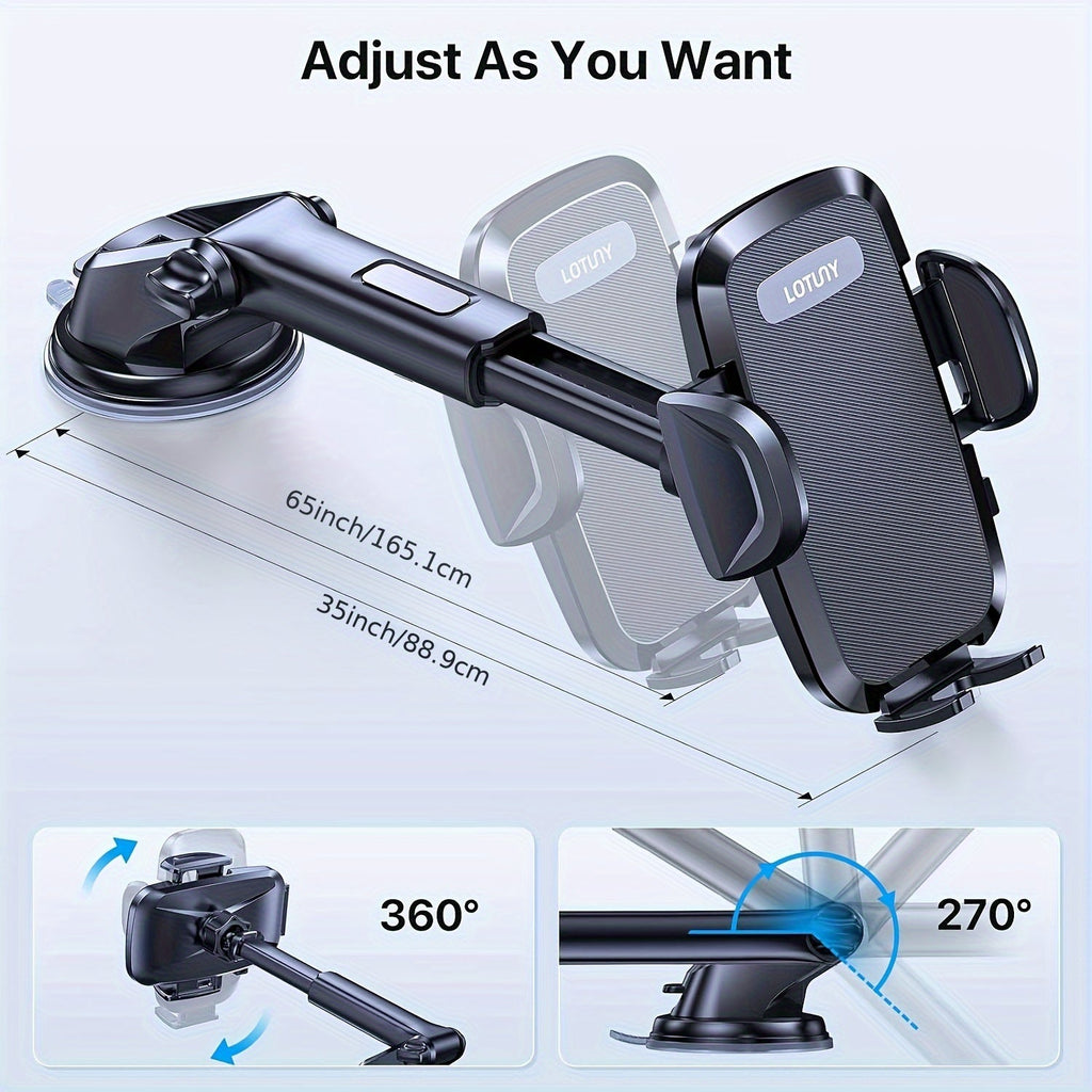 3-in-1 Car Phone Holder: Suction Cup & Air Vent Mount | 360° Rotation, 6.5"-8.5" Telescopic Arm, 60lb Nano-Gel Suction, Scratch-Proof – Universal Fit for iPhone, Samsung, Google & All 4"-7.2" Phones
