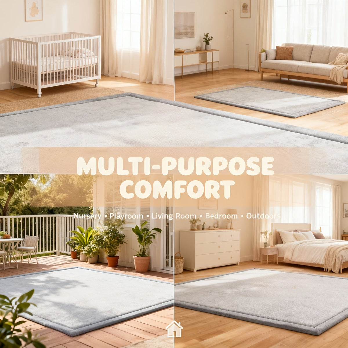 Ultra Soft 1.3" Thick Baby Play Mat, Extra Large Non-Slip Velvet Tummy Time & Crawling Mat for Babies Toddlers & Kids, Easy Care, Gray, 3 Sizes Including 50x50" 79x59" & 71x59"