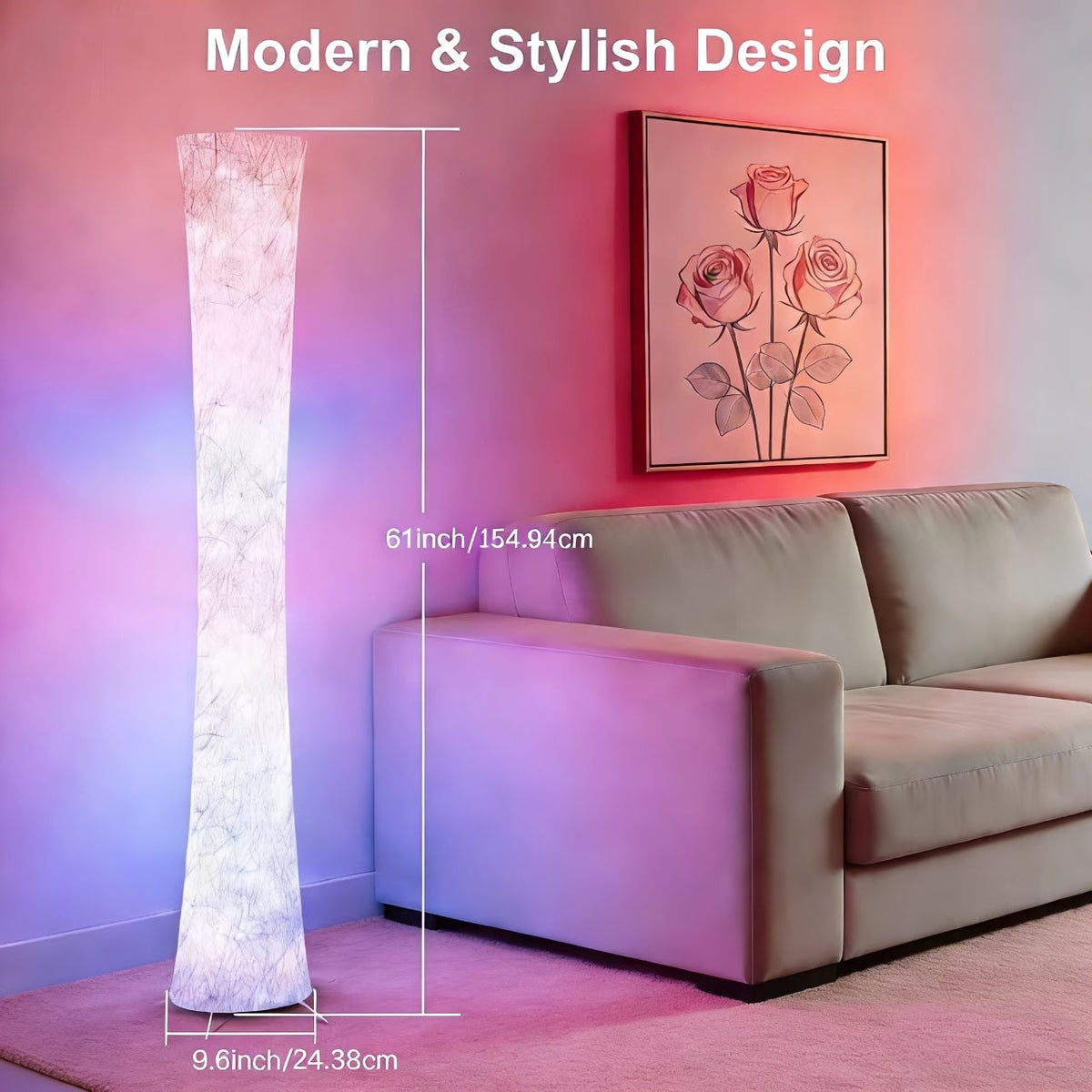Smart RGB LED Floor Lamp with White Fabric Shade – Music Sync, 16 Million Colors, Dimmable, App & Remote Control, Color-Changing Standing Lamp for Living Room, Bedroom & Office, 1 or 2 Pack – Nova Mart