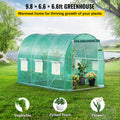 Walk-In Tunnel Greenhouse, 10x7x7 Ft, 0.8" Galvanized Steel Hoops, Top Beam & Diagonal Poles, Zippered Door, 6 Roll-Up Mesh Windows, Waterproof PE Cover, Stakes & Ropes Included, Green
