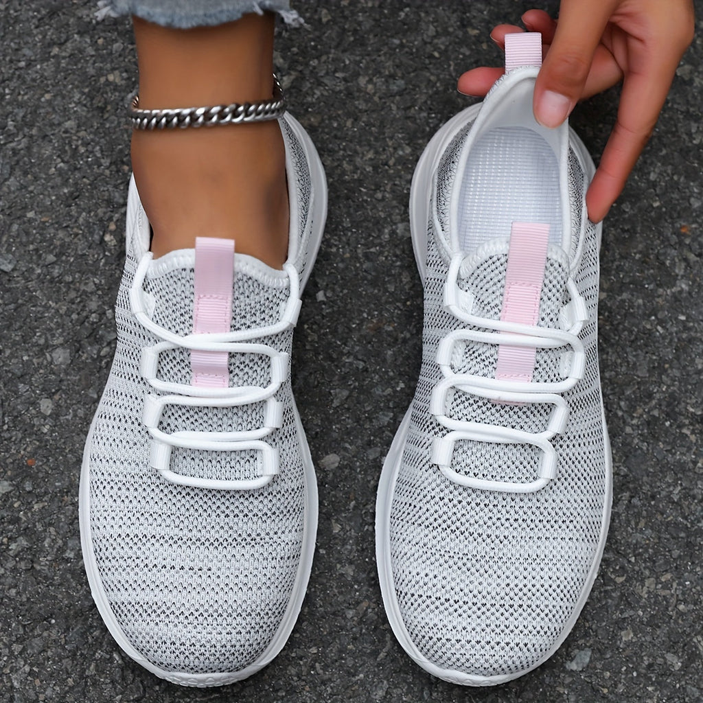 Women's Breathable Mesh Running Sneakers - Lightweight, Anti-Slip & Durable - Outdoor & Road Running - All-Season - US 6–11.5 - Grey, Off-White & Black