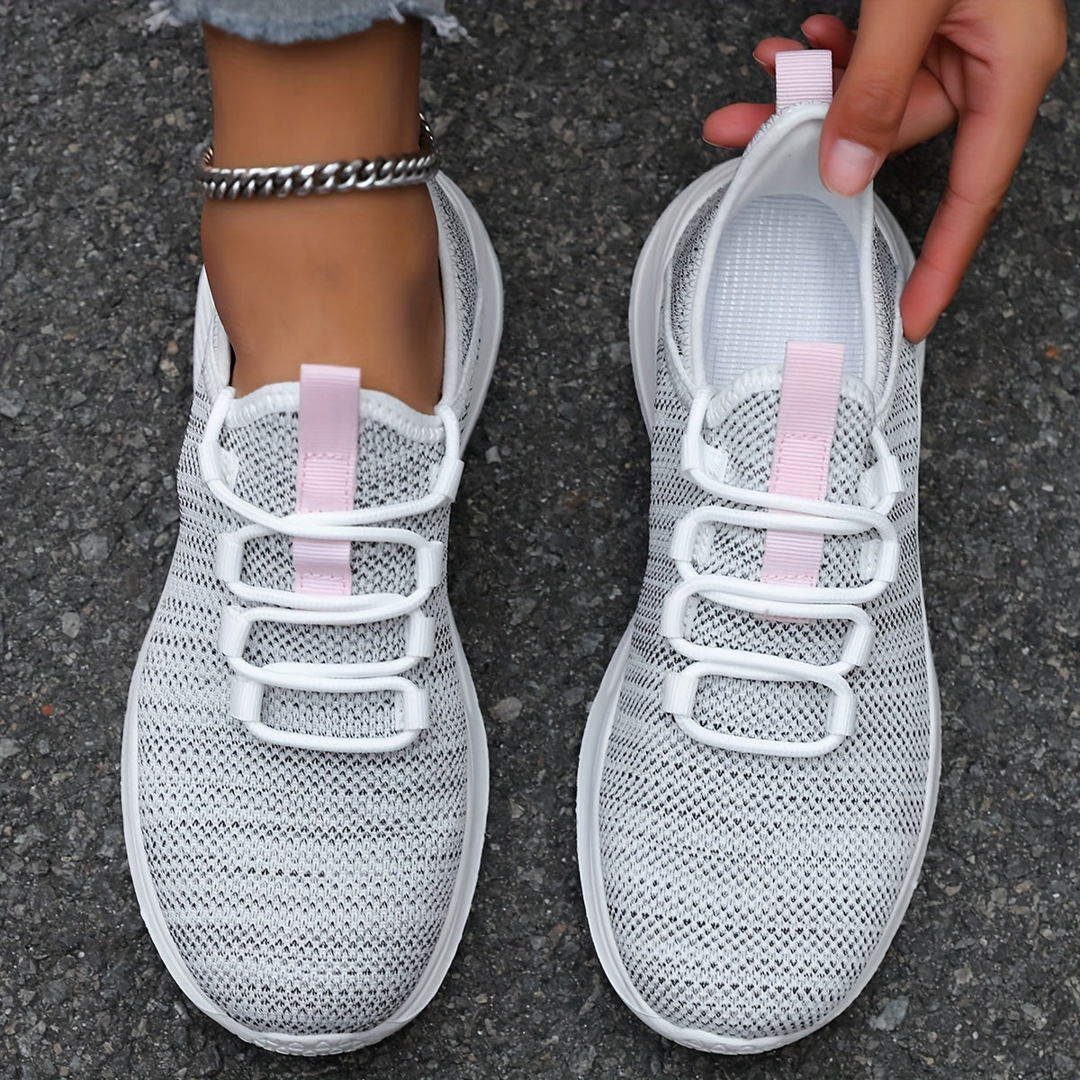 Women's Breathable Mesh Running Sneakers - Lightweight, Anti-Slip & Durable - Outdoor & Road Running - All-Season - US 6–11.5 - Grey, Off-White & Black