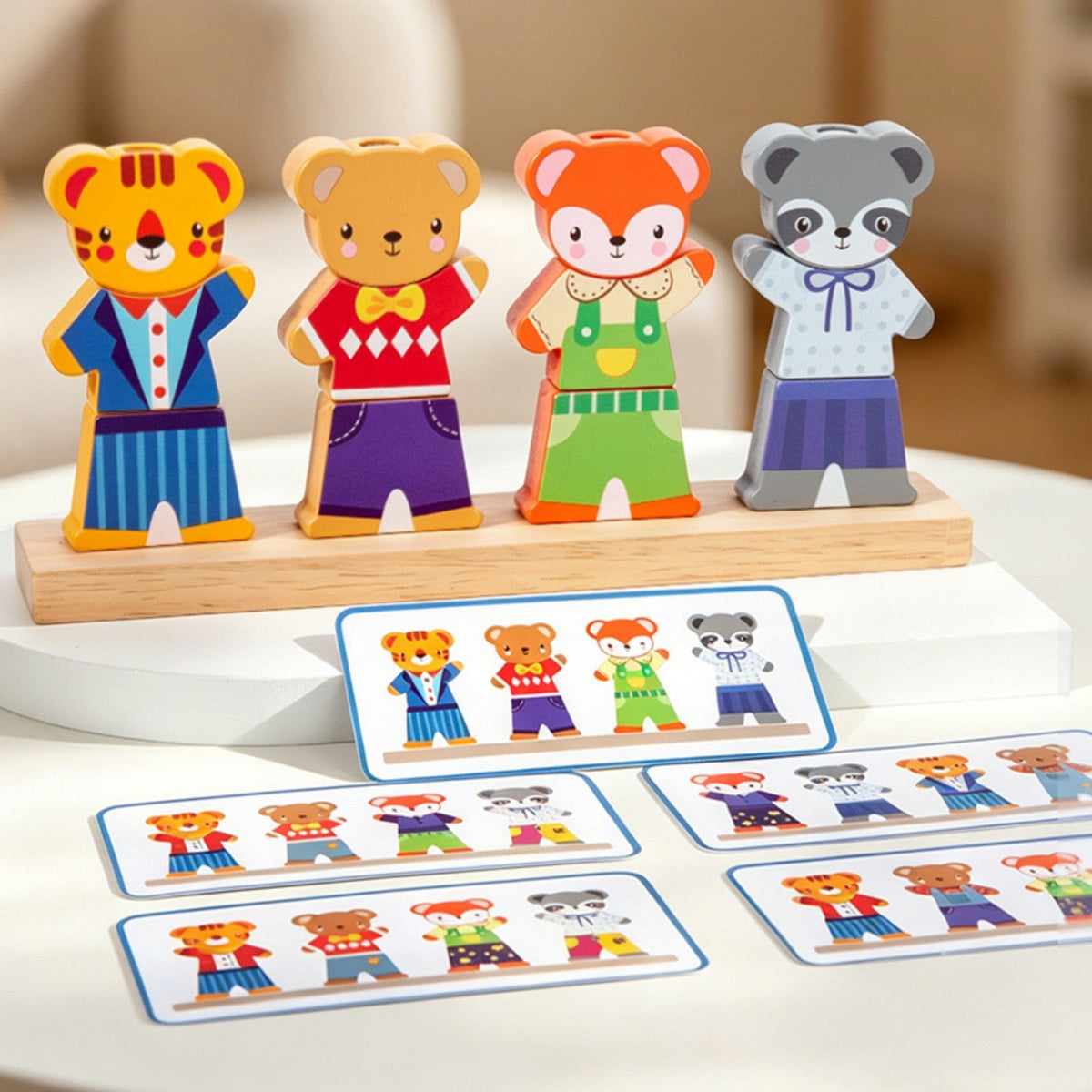 Wooden Animal Dress-Up Changing Puzzle Building Blocks, Educational Animal Matching Toy for Boys & Girls, Trains Fine Motor Skills, Focus & Hand-Eye Coordination, Parent-Child Play, Bear