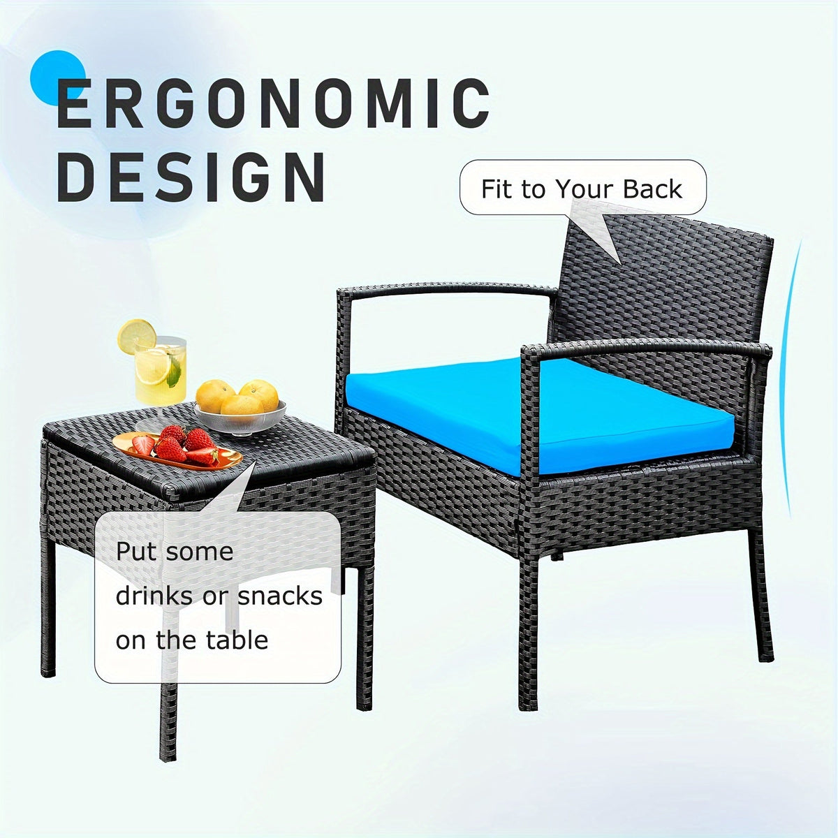 3-Piece Outdoor Patio Wicker Rattan Furniture Set, 2 Bistro Conversation Chairs & Side Table, Weather-Resistant, Ergonomic Design, for Garden, Balcony, Patio, Deck & Yard