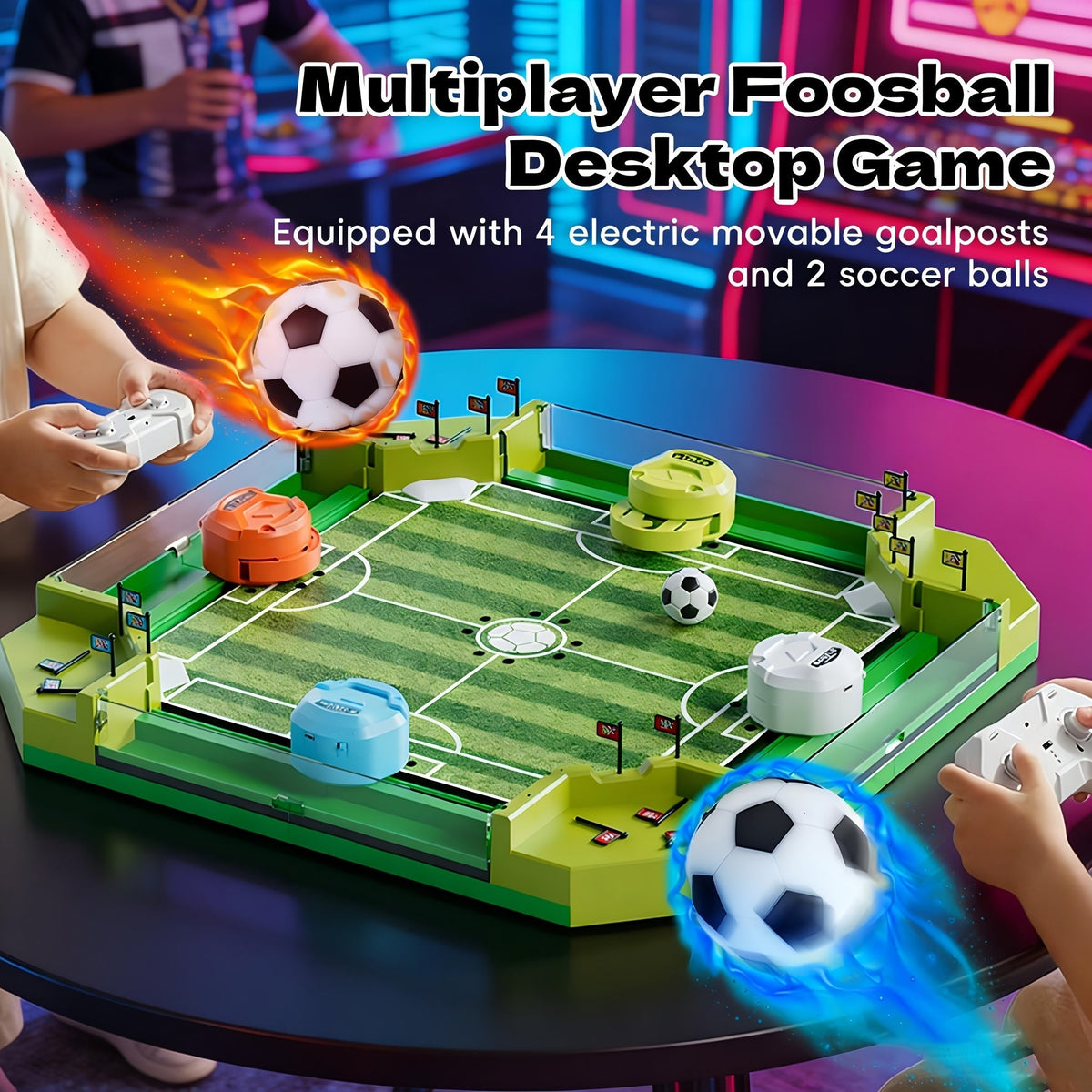 Tabletop Foosball Table Game for Kids Teens Adults, 2 to 4 Player Portable Mini Table Soccer with 2 Balls, Family Game Night Fun Competitive Indoor Activity