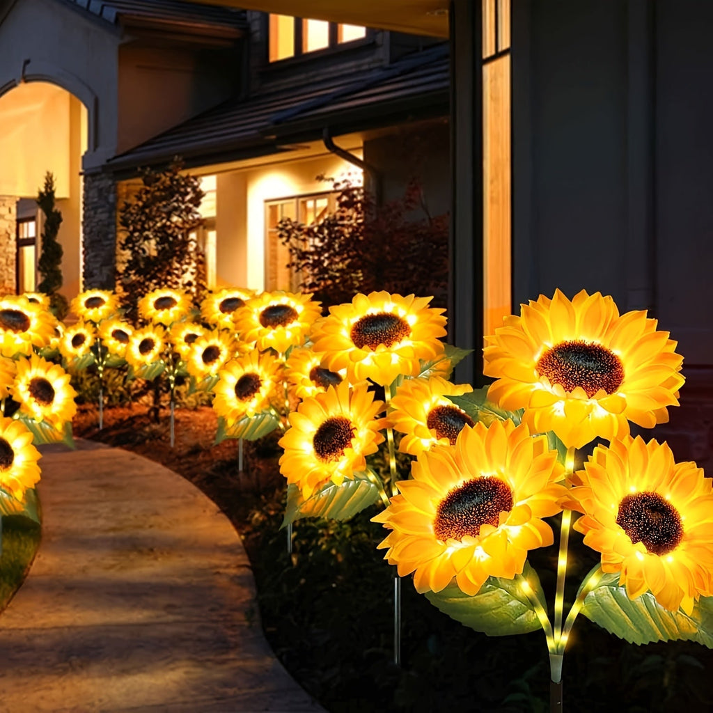 Solar Sunflower Garden Lights Outdoor Waterproof Decorative Stake Lights for Pathway, Lawn, Patio, Yard, Flower Bed, Auto On/Off, Solar-Powered Garden Decor Gift (1 or 2 Pack)