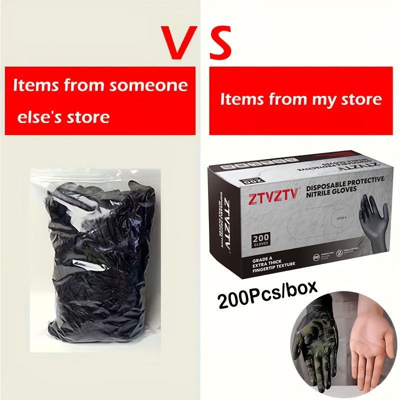 Black Nitrile Disposable Gloves 200 Pack Latex-Free Chemical Resistant High-Density Flexible Fit Industrial Grade for Cleaning, Tattooing, Painting, Car Washing – S M L XL