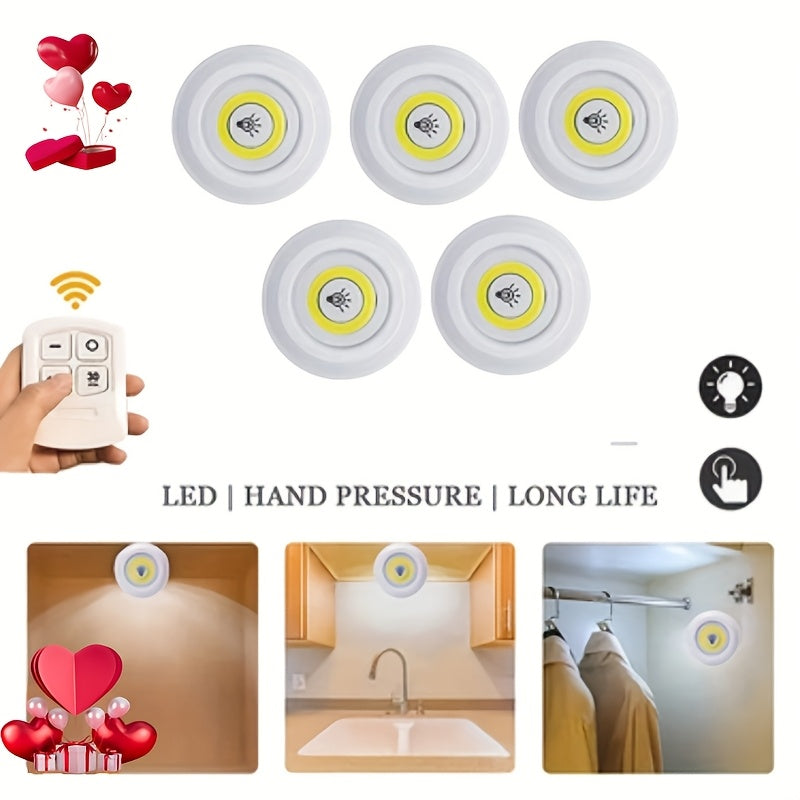 5 Pack LED Wireless Night Lights, Remote Control, Magnetic Adhesive, Battery Operated, for Cabinet, Hallway, Bathroom, Bedroom, Kitchen, Stairs, Home Decoration, Easy Setup