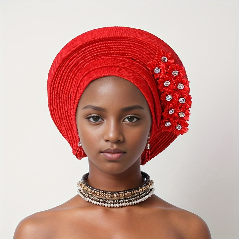 African Nigerian Gele Hat Layered Applique Headpiece Women's Wedding Tea Party Fascinator Traditional Headwear 15 Colors Mother's Day Gift