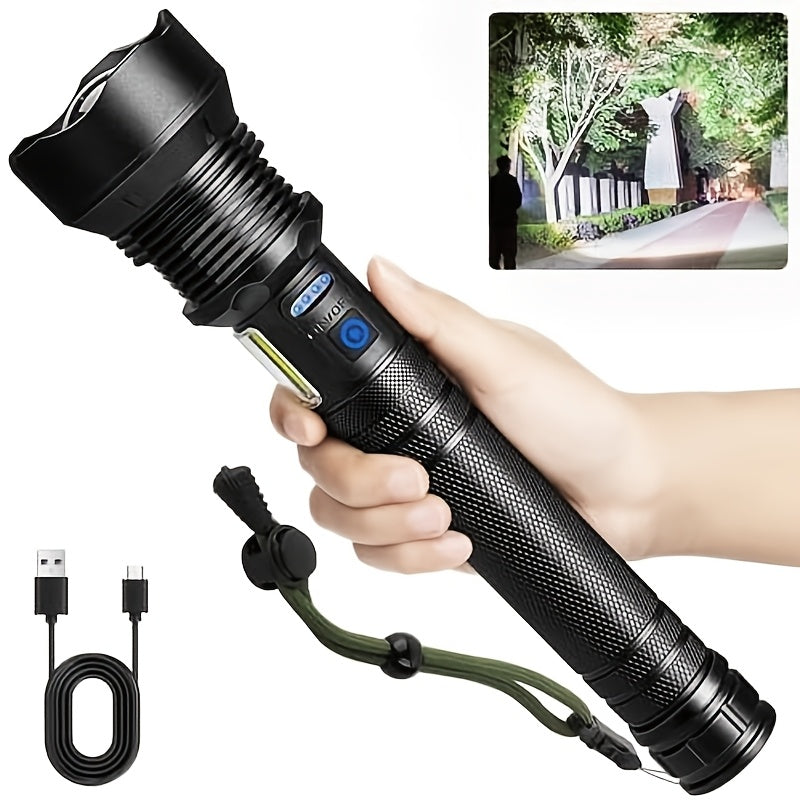 4000 Lumen Rechargeable Tactical Flashlight – High Lumens LED Handheld Torch, USB-C, 500M Range, 4 Modes, Aluminum Alloy, Waterproof for Camping, Fishing, Hiking, Night Patrol, and Emergency