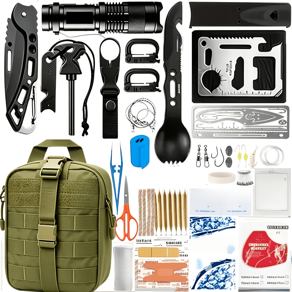 242-Piece Survival Kit – Outdoor Emergency Gear with Fire Starter & First Aid Tools for Camping, Hiking, Travel, Car, and School, Gift for Men & Women, Multiple Colors