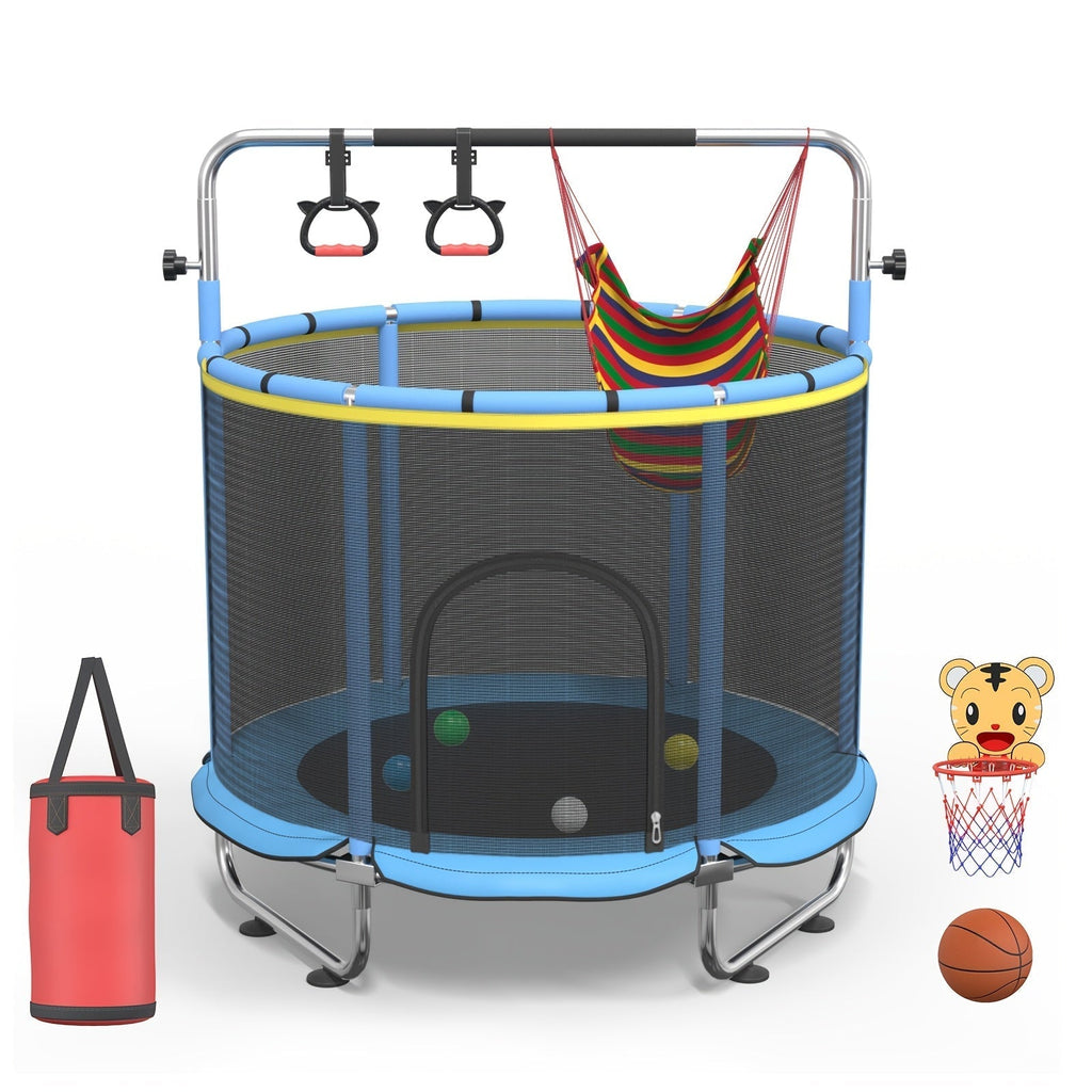 Kids & Adults Trampoline with Safety Enclosure Net, Multi-Functional Leisure Sports Trampoline, Indoor/Outdoor Backyard Jumping Mat, 6 Color Options, Fun Exercise Equipment for Family