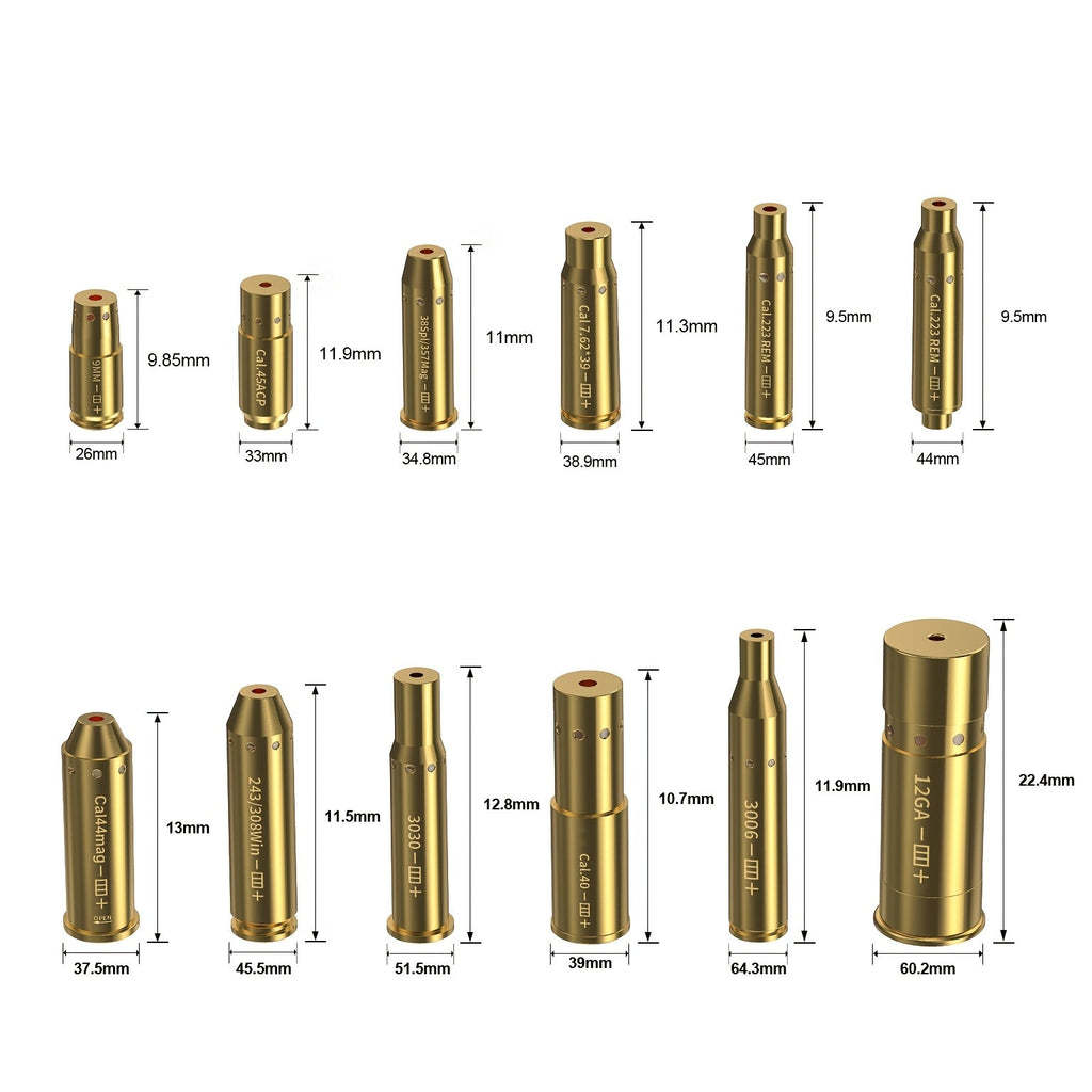 Red Laser Bore Sighter Multi-Caliber Firearm Sight Alignment Tool for 9mm, 223rem, 308win, 45ACP, 7.62, 40SW, 30-06, 38SPL, 12GA, 44Mag, 6.5mm, Copper Alloy Barrel Mount, 3 Battery Sets Included – Rifle, Pistol, Shotgun Accessory