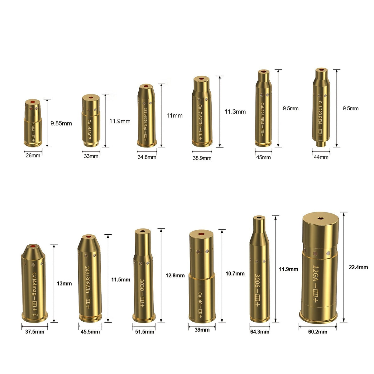 Red Laser Bore Sighter Multi-Caliber Firearm Sight Alignment Tool for 9mm, 223rem, 308win, 45ACP, 7.62, 40SW, 30-06, 38SPL, 12GA, 44Mag, 6.5mm, Copper Alloy Barrel Mount, 3 Battery Sets Included – Rifle, Pistol, Shotgun Accessory