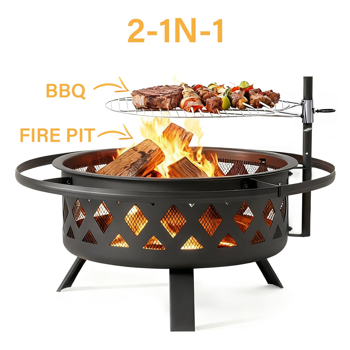 Steel Fire Pit with Grill – Multi-Use Fire Bowl for BBQ, Camping & Picnic, Charcoal & Wood Burning Outdoor Patio Heater, Garden & Backyard Fire Bowl, Black – Nova Mart