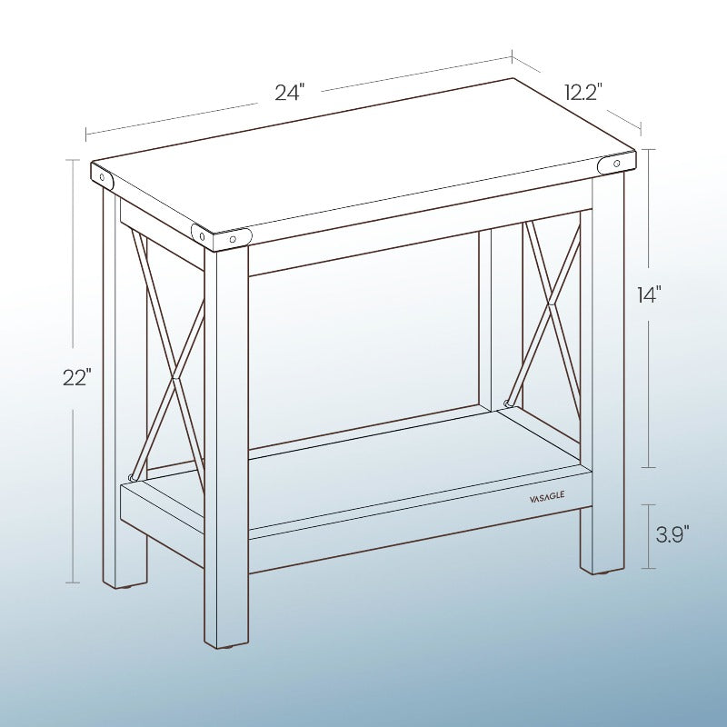2-Tier End Table Side Table with Bottom Shelf Nightstand for Small Spaces Living Room & Bedroom – Farmhouse Rustic Hardwood Construction Sturdy Legs Brown