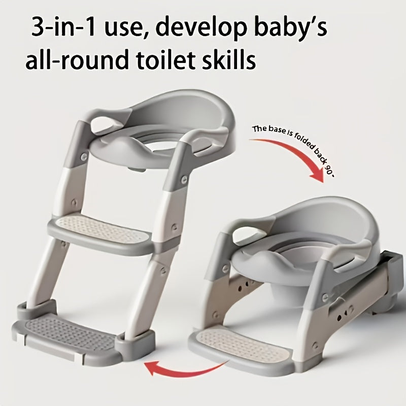 3-in-1 Portable Potty Training Toilet Seat Adjustable Height Collapsible Non-Slip Soft Padded for Home and Travel – Toddler Potty Chair Grey