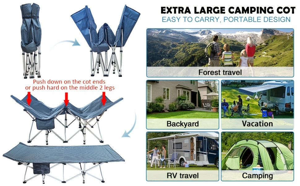 XXL 32-Inch Wide Camping Cot with Mattress – 1200D Oxford Heavy-Duty Folding Sleeping Cot with Carry Bag for Adults, Extra Wide Portable Outdoor Bed for Camping, Hiking, Travel & Guest Use