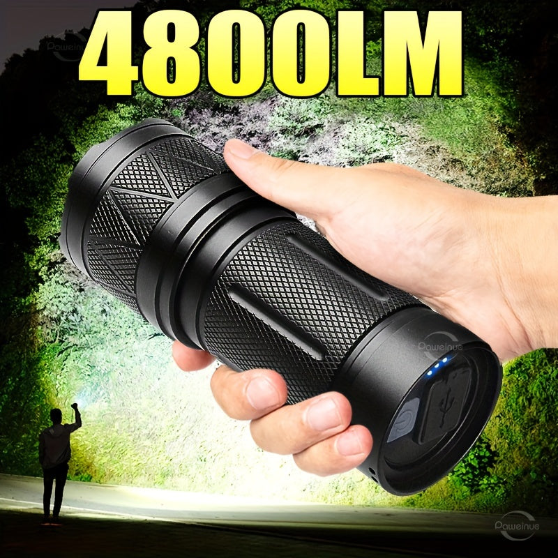 30W Tactical Flashlight - Aviation Aluminum, Type-C Rechargeable, Built-In 3×18650 Battery, 8-Hour Runtime, 5 Modes (High/Medium/Low/Strobe/SOS) - Hunting, Patrol & Search & Rescue - Black