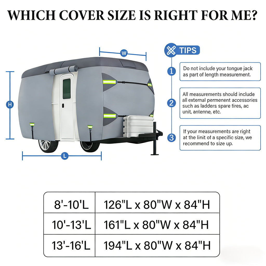 7-Layer Fiberglass Travel Trailer & RV Cover, Fits 8-16 Ft, Waterproof & Snowproof Roof Shield, UV & Tear Resistant, All-Weather Protection for Motorhomes, Campers & Trailers