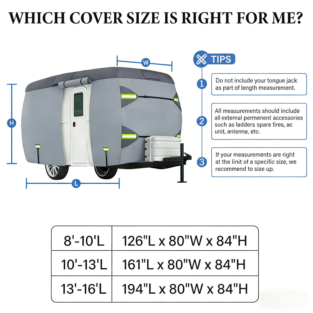7-Layer Fiberglass Travel Trailer & RV Cover, Fits 8-16 Ft, Waterproof & Snowproof Roof Shield, UV & Tear Resistant, All-Weather Protection for Motorhomes, Campers & Trailers
