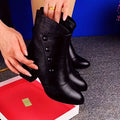 Women's Winter Plush-Lined Ankle Boots - Pointed Toe, High Heel, Chunky Patterned Sole - Warm & Thickened - Elegant & Classy - Black - US 5.5–10