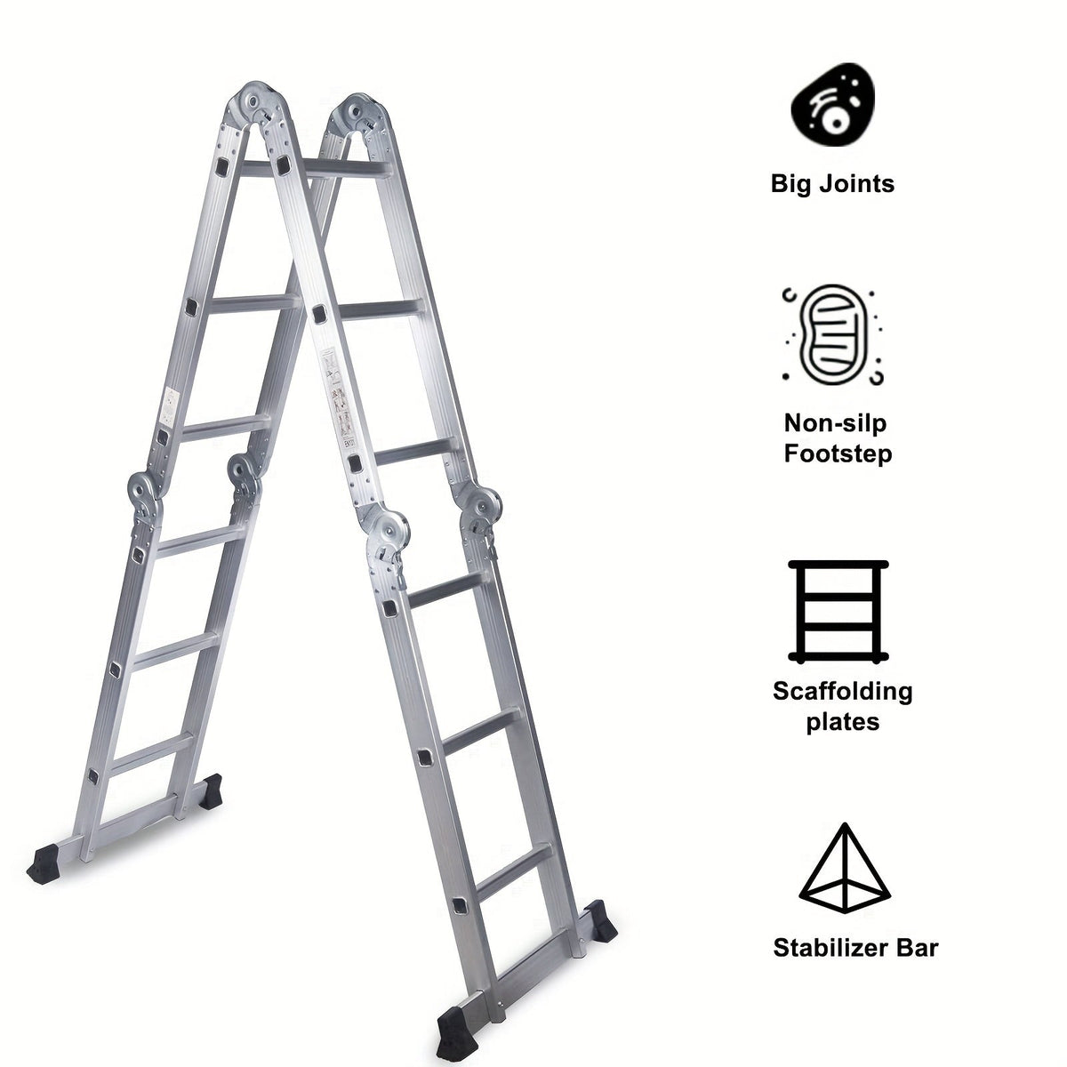 330lb 12.5ft 7-in-1 Multi-Purpose Aluminum Folding Extension Ladder – Foldable Lightweight Scaffold Step Ladder for Home, Garage, Construction & Outdoor Use