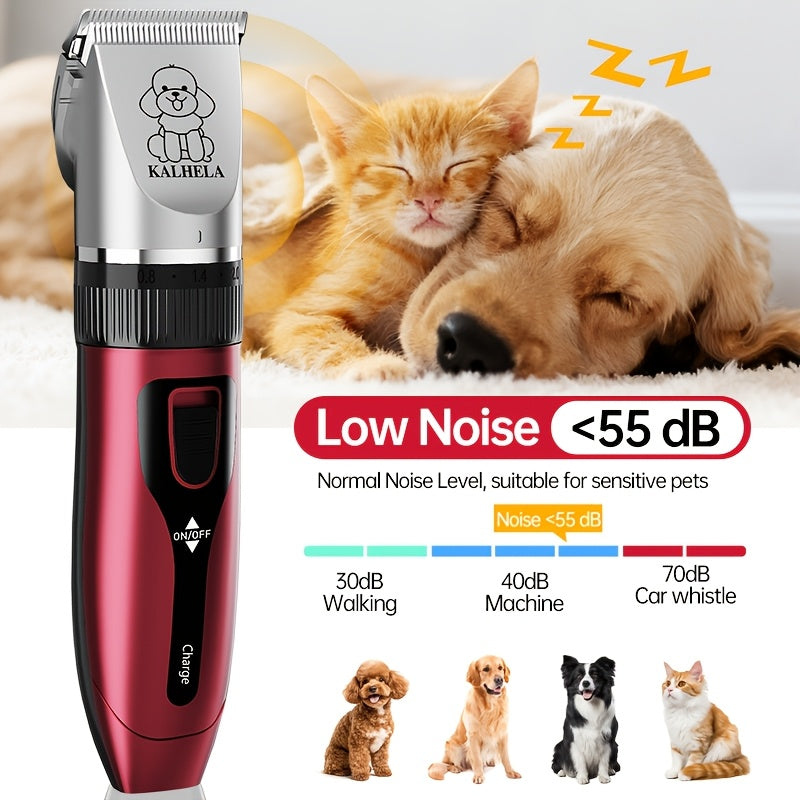 Rechargeable Cordless Pet Grooming Clippers with LED Display - Professional Wireless Dog Hair Trimmer, Detachable Blades, 4 Comb Guides, Low Noise, 3.6V USB Charging, for Dogs, Cats, and Small Animals