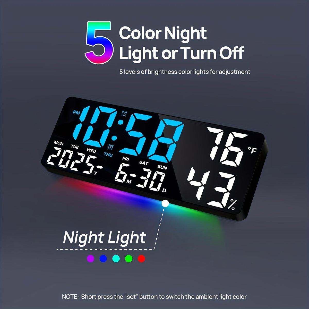 Large Screen LED Alarm Clock with Auto-Dimming and Remote Control – 15-Inch Digital Clock Displays Time, Date, Day of the Week, Temperature, and Humidity – Ideal Bedroom Bedside Clock for Seniors, Living Room, and Office Desk