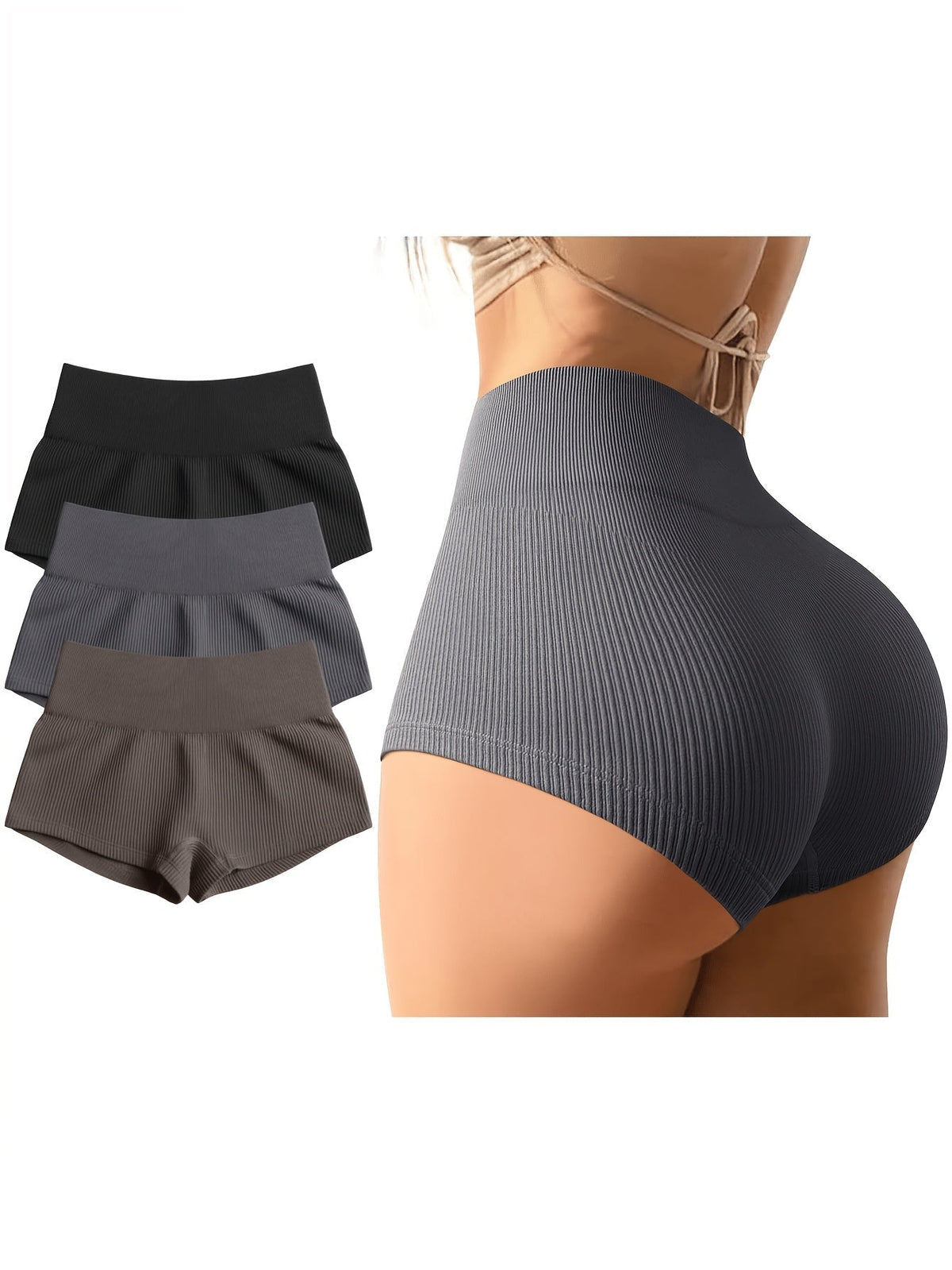 Women's 3-Pack High-Waist Seamless Yoga Shorts, Nylon Stretch Workout Shorts for Gym, Running, Cycling, Sports Activewear, S-XL