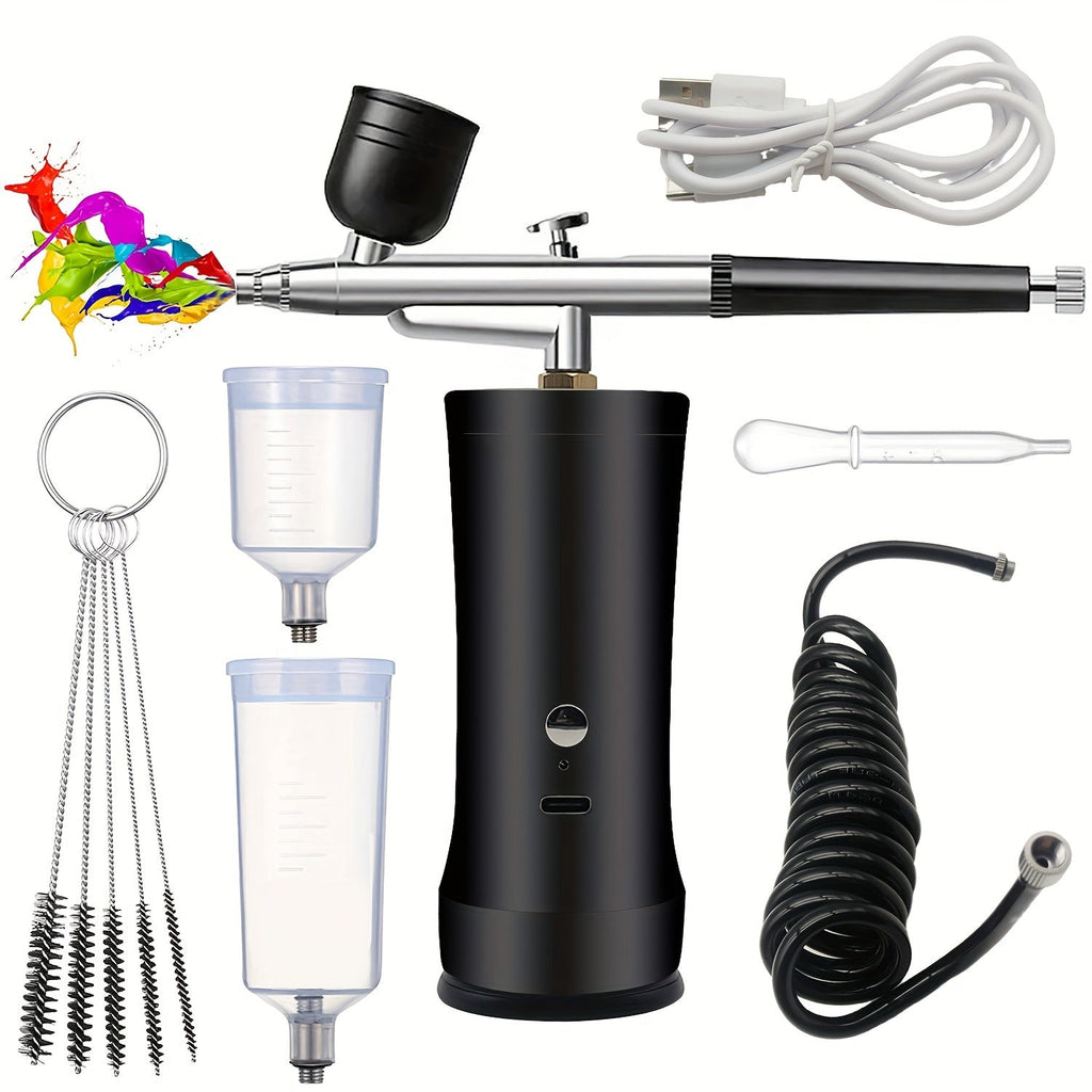 Cordless Airbrush Kit with Compressor, Rechargeable, 0.3mm Nozzle, 3-Speed Pressure – Portable Airbrush Set for Makeup, Nail Art, Cake Decorating, Model Painting & Body Art